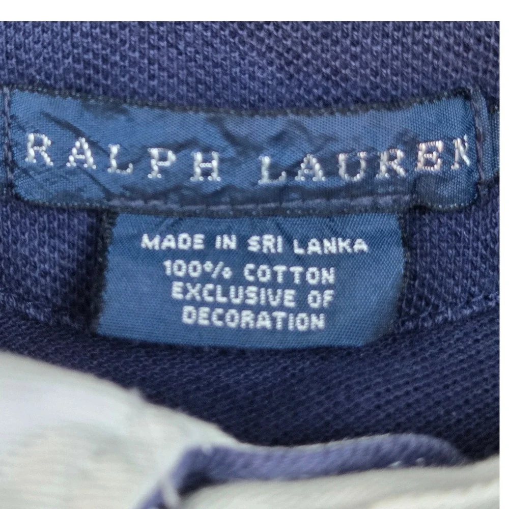 VTG Ralph Lauren Rugby Polo Boys XL Big Pony Short Sleeve Cotton Pique Navy Blue